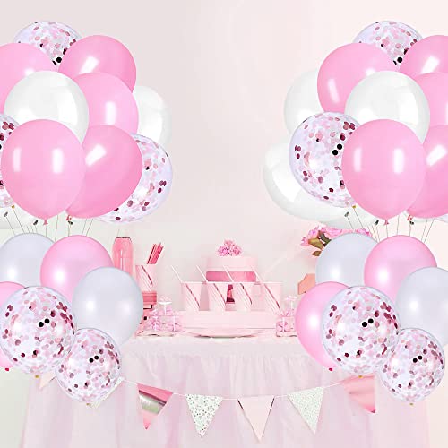 Pinkes Ballon-Set – 30 Stück rosa Latex-Luftballons, 30,5 cm, rosa Geburtstagsballons, rosa weiße Konfetti-Ballons für Mädchen, Dschungel, Babyparty, Hochzeit, Prinzessin, rosa Thema, von Zercart