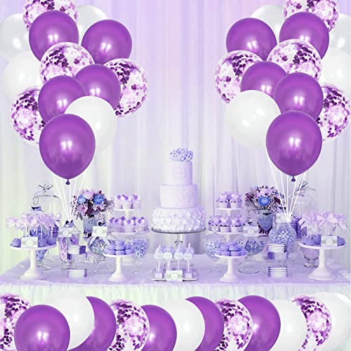 Violettes Ballon-Set – 30 Stück lila Latex-Luftballons, 30,5 cm, violette Geburtstagsballons, violett-weiße Konfetti-Ballons für Mädchen, Dschungel, Babyparty, Hochzeit, Prinzessin, Goldthema, von Zercart