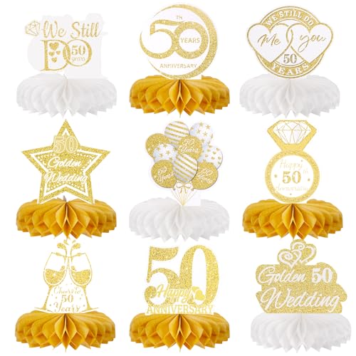 Zercart 9 x Tischdekorationen zur goldenen Hochzeit, romantische Waben-Tischdekoration, Tischdekoration zum 50. Hochzeitstag, Waben-Tischaufsatz von Zercart