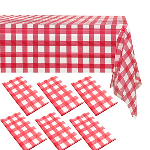 Tischdecke mit rotem Gingham-Karo-Muster, 137,2 x 274,3 cm, rote Einweg-Tischdecke aus Kunststoff, weiße Kunststoff-Tischdecke, Party-Tischdecke für Partys, Grillen, Picknick, Geburtstag, Hochzeit, 6 von ZeriTlolen