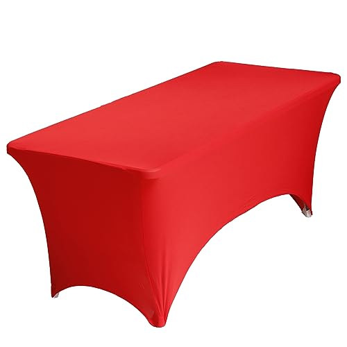 Spandex-Tischdecken 1,8 m, 1 Stück, rot, Stretch-Tischdecke, rechteckig, knitterfrei, dehnbar, Terrassentischdecken für Hochzeit, Party, Bankett (183 x 76 x 76 cm (L x B x H) von ZeriTlolen