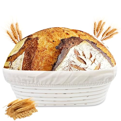 Zeripikfoasp Gärkörbchen, Gärkorb Oval, Brot Backen Zubehör, Brotkorb mit Waschbarem Leineneinsatz, Peddigrohr Gärkorb Zum Brotbacken Leicht Zu Reinigen, für Professionelle und Häusliche Bäcker von Zeripikfoasp