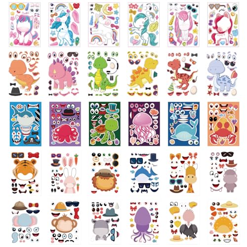 Zernblend 30 Pcs DIY Sticker Sheets für Kinder, Mix und Match Tier Gesichter Aufkleber, 3-5 4-8 Jahre, Party Favors, Aktivitäten Geschenke für Kleinkinder von Zernblend