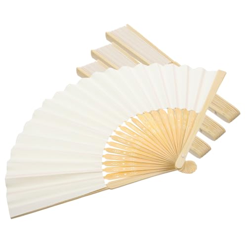 4 Stück Blanko-Fan die chinesen wandverkleidung bastelzeug floraler Handventilator Vintage Handfächer Souvenirs für Hochzeitsgäste Dekorationen aus Bambusfächern Papier Beige Zerodeko von Zerodeko