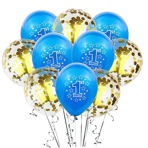 Zerodeko 1 Geburtstag Ballon Set Herz Luftballons Und Konfetti Ballons Blaue Zahlenballons + Goldene Konfetti Ballons Party Dekoration Für Jungen Und ädchen von Zerodeko