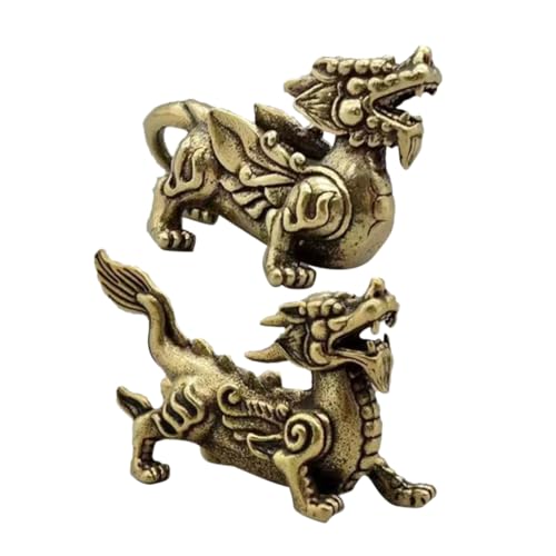 Zerodeko 1 Paar Messingstatuen, Kleine Tierfiguren Für Glück Und Reichtum, Chinesische Mythologische Tierdekorationen Für Tisch Und Garten von Zerodeko