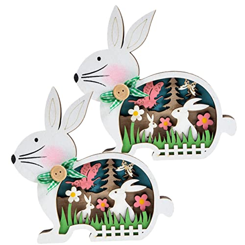 Zerodeko 2 Stück Kaninchen Ornamente Deko Wimpelkette Plüsch Hahn Ornamente Hase Pralinenaufsätze Yo Bär Ornamente Zum Basteln Holz Tischschild Osterzubehör von Zerodeko