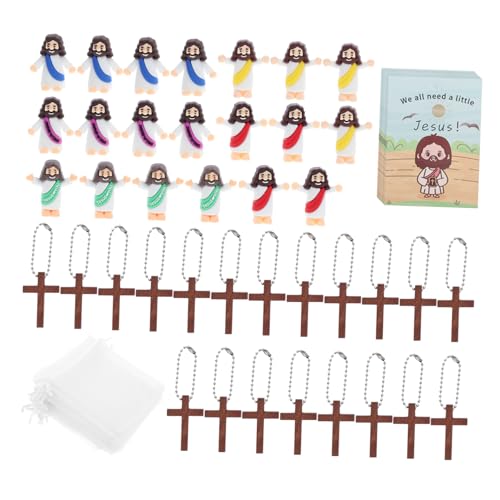 Zerodeko 20 Sets Kleine Jesusfiguren Mini Jesus Holzkreuz Anhänger Organzabeutel Set Osterdekorationen Religiöse Partygeschenke von Zerodeko