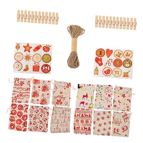 Zerodeko 24er Set Weihnachtsgeschenktüten Aus Jute Mit Kordelzug Inklusive 24 Aufkleber Clips Und 10 Schnur Ideale Geschenktüten Für Weihnachten Und DIY von Zerodeko