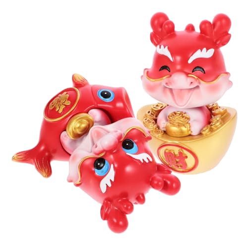 Zerodeko 2st Jahr des Drachen-Ornaments Figur Papierdrache Miniatur Gnom Panda-Cupcake-Topper Drachenspielzeug Zappeln Mikrolandschaftsdrache Desktop-drachenstatuen Rot Harz von Zerodeko