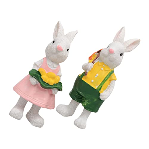 Zerodeko 2st Kaninchen Dekorative Ornamente Bausatz Plüsch Osterhase Stehende Ostern Tortendeko Einschulung Kaninchen-Desktop-Dekoration Hasendekor Hasenstatuen Kaninchenverzierung Harz von Zerodeko