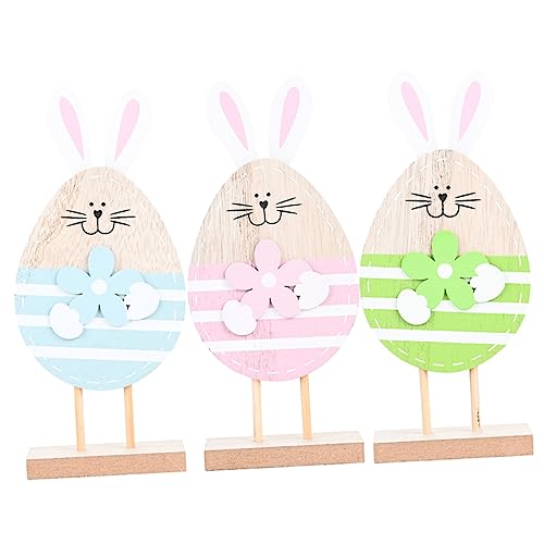 Zerodeko 3 Stück Holz Kaninchen Ornament Desktop Kaninchen Ornament Hasen Muster Dekoration Ei Form Dekoration Bunter Hase Hamsterkäfig Hase Plüsch Ostern Tischdekoration Holz von Zerodeko