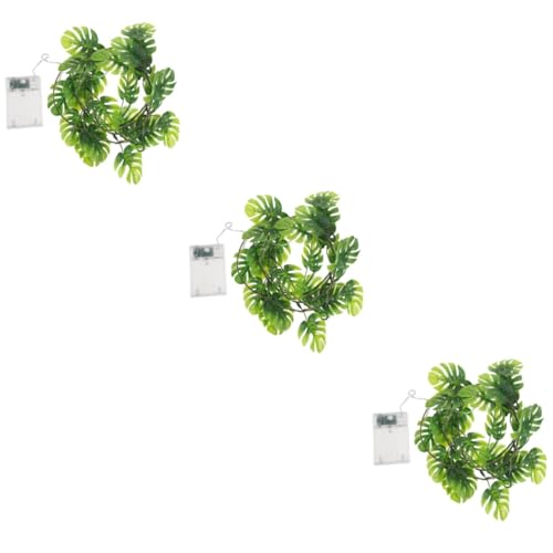 Zerodeko 3 Stück Schnur Monstera-blatt-rebe Pflanzenrebe Hängende Girlande Weihnachtsbeleuchtung Beleuchtete Eukalyptusgirlande 20 Leds Kleine Blattgirlande Rattan-lampe Batterie Plastik von Zerodeko