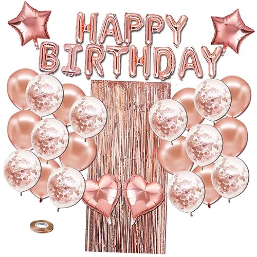 Zerodeko 39 Teiliges Geburtstagsdeko Set Roségold Enthält Fransenvorhang Happy Birthday Banner Konfetti Und Latexballons Herz Und Sternballons Für Unvergessliche Feiern von Zerodeko