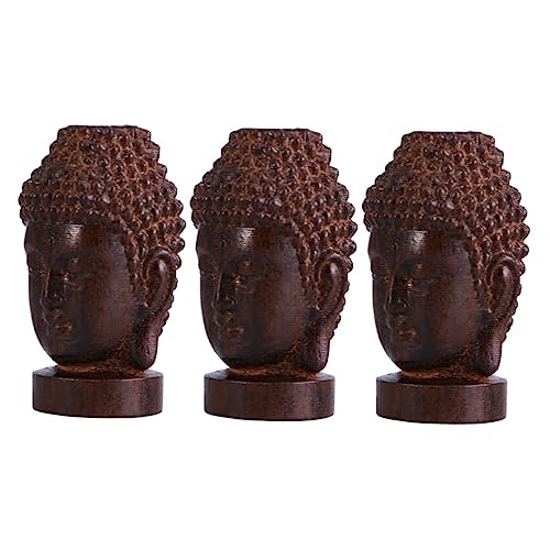 Zerodeko 3Stücke Buddha Kopf Statue Aus Holz Shakyamuni Figur Religiöse Holzfiguren Ornament Dekoratives Feng Shui Für Zen Und Meditation von Zerodeko