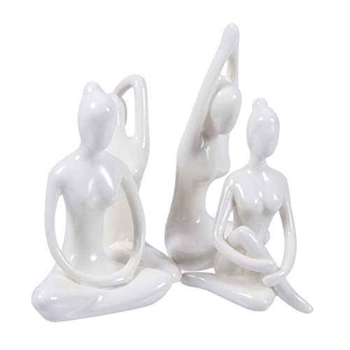 Zerodeko 4 Stück Yoga-Typ Wohnkultur Yoga-Figur Yoga-Mädchen-Keramik-Handwerksverzierung Yoga-Statue-Schmuck Verzierung aus weißem Porzellan Zubehör Puppe Skulptur von Zerodeko