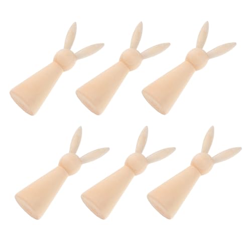 Zerodeko 6 Stücke Ostern DIY Holz Kaninchen Unlackiert Bunny Figuren Holz Bunny Puppet Ostern Party Dekorationen von Zerodeko