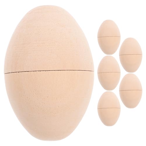 Zerodeko 6Pcs Osternfüllbar Unvollendete Holzeier Holz Ostereiersuche Korb Stuffers Spiel Vorräte Holz Ei Ostermalerei Handwerk Osterholz Unvollständiger Ei DIY von Zerodeko