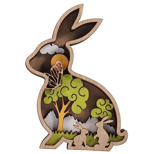 Zerodeko Ausgehöhlter Hasen-Ornament Frohe Ostern Tischdecke Figur Desktop-hase-verzierung Rustikales Gestuftes Tablettdekor Kaninchen Häschen-Desktop- Zwerge Holz von Zerodeko