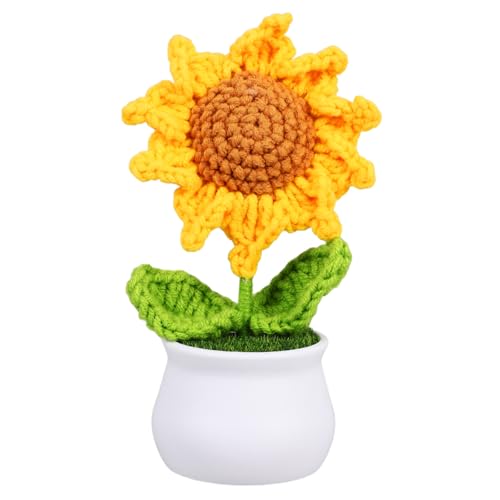 Zerodeko Eingetopfte Sonnenblume Blumentopf Häkeln Gewebtes Blumendekor Dekorative Gehäkelte Blumenerde Tischdekoration Gewebtes Bonsai-dekor Blumendekoration Häkeln Häkelblumen Plastik von Zerodeko