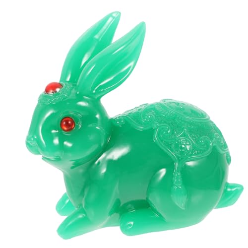 Zerodeko Jade-Kaninchen-Ornament Plüsch Kuchen Heu Niedlich Hase Animal Figures Ostern Ostergeschenk für Friends Kaninchenfiguren Partydekoration Harz Green von Zerodeko