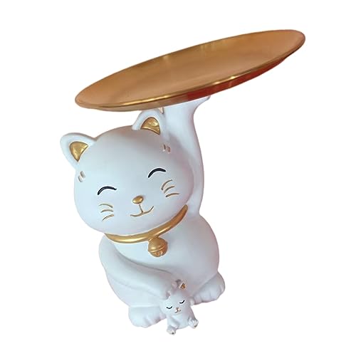 Zerodeko Katzen-Desktop-Ornament Katzenstatue Für Wohnzimmer Schlüssel-Organizer Wohnkultur Stilvolle Aufbewahrung von Zerodeko