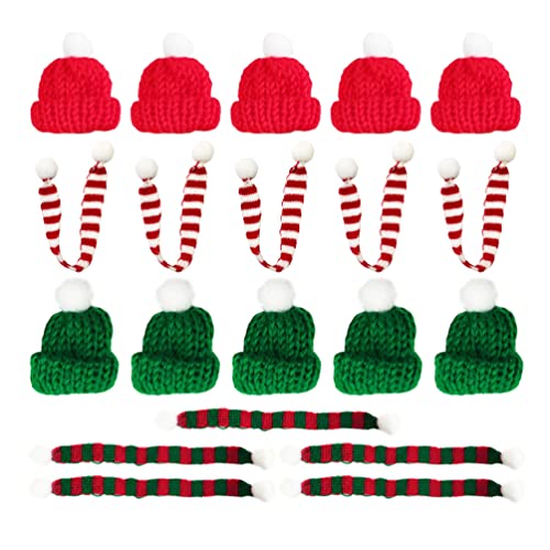 Zerodeko Mini-Weihnachtsmützen-Set Weihnachtsmütze Gestrickter Schal Fingerhut Weihnachtsdekoration Lutscher-Süßigkeitshülle für Weihnachtsfeier Schneemann Weinflasche Dekoration von Zerodeko