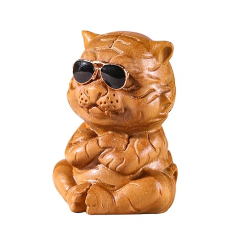 Zerodeko Tiger-Ornamente Neujahr Tiger Tiere Verzieren Süßes Tier Fengshui-glücksstatuen Mini- Tischminiaturen Holziges Spielzeug Zartes Tigerhandwerk Tierfigur Grünes Sandelholz von Zerodeko