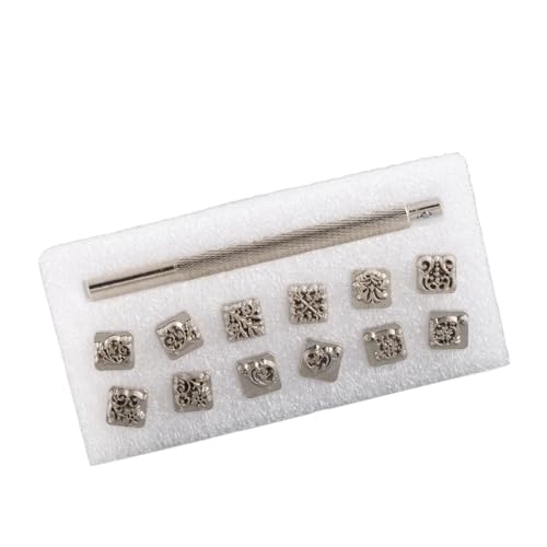 12pcs Blumen Gemüse Stempel Stempel Punch Tool, Gemüseleder -Stempelstempelwerkwerkzeug Stamper und 1PC Griff Leder Kunstdruckwerkzeug für -Lederhandwerksprojekte von Zerodis