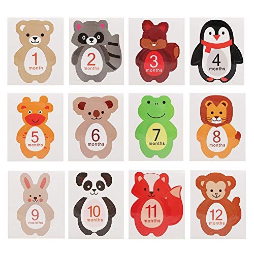 12pcs Newborn Baby Monthly Sticker für 1-12 Monate Meilenstein Erinnerungen Foto Requisiten Kinder Erinnerungen Sticker mit schönen niedlichen Cartoon-Tier von Zerodis