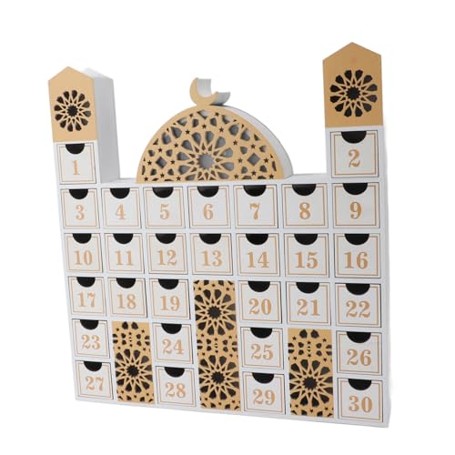 Holz-Moschee-Form, Ramadan-Countdown-Kalender aus Holz, Ramadan-Countdown-Kalender, Countdown-Kalender mit LED-Licht und Schubladen Zum Feiern des Ramadan (JM01507) von Zerodis