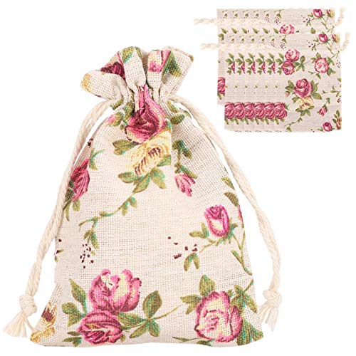 Zerodis Kordelzug Taschen, 50 Stück Blumenmuster Floral Sackleinen Handbedruckte Sackleinen Taschen Craft Collection Kunsthandwerk für Geschenke Party Favors SamplesFixiermittel von Zerodis