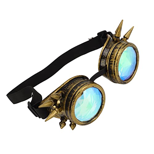 Zerodis Rainbow Rave Steampunk-Brille, Dehnbare Halloween-Rave-Kaleidoskop-Brille für Mädchen-Party (Bronze) von Zerodis