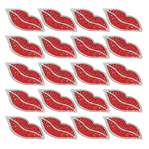 Red Lip Strasssteine, 20Pcs Red Kiss Lips Aufbügeln Aufnäher Aufnähen DIY Dekoration Aufnäher Kleidung Jeans Jacken Hut Tasche DIY von Zerodis