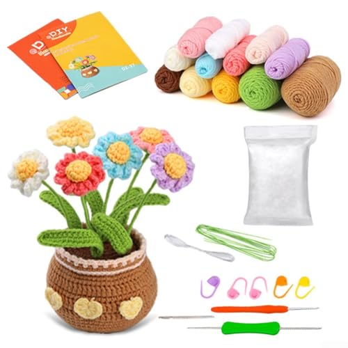 Zeroupshop Perfektes Starter-Set, Häkelblumen für Anfänger, Tutorials und Materialien im Lieferumfang enthalten (farbige Chromosomen) von Zeroupshop