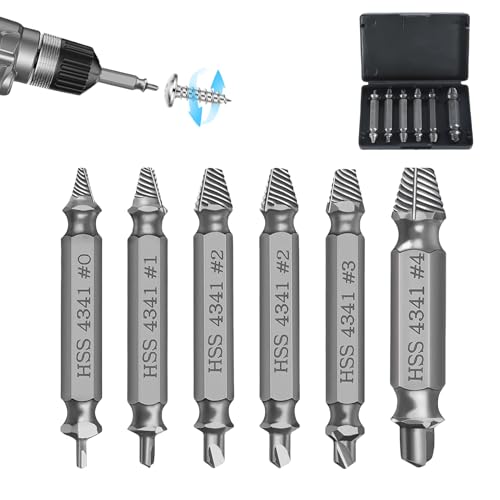 6 Stück Schraubenausdreher Set, Beschädigte Schraube Entferner Extraktor Set, Doppelkopf Linksausdreher Set Mehrere zum Entfernen leicht beschädigter Schrauben, Hergestellt aus HSS 4341 von Zerquell