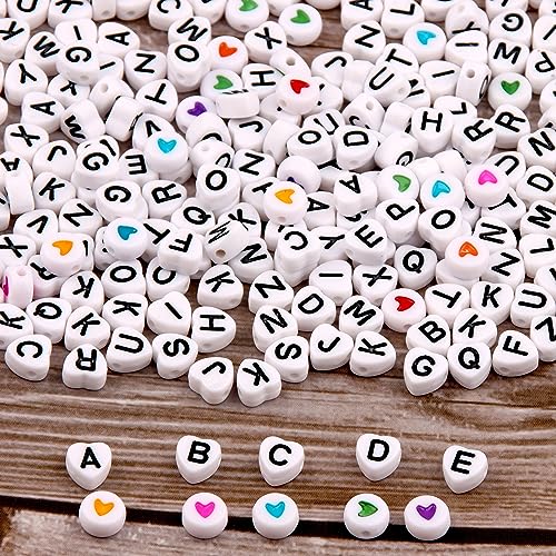 Buchstabenperlen, ZesNice 1500 Stück Buchstaben Perlen Herz Perlen Nummer Beads Gummiband für Armbänder, Perlen zum Auffädeln, Bastelset für Armband Haarband Schmuck Basteln von ZesNice