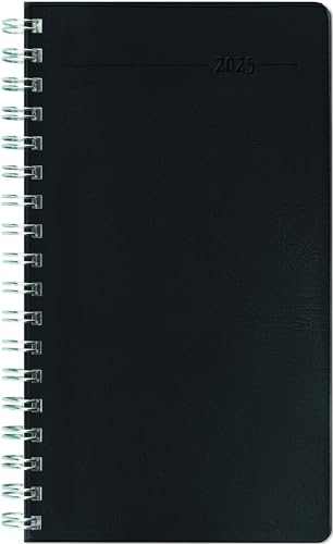 Zettler - Slimtimer Ringbuch 2025 schwarz, 9x15,6cm, Taschenkalender mit 128 Seiten, 1 Woche auf 2 Seiten, Adressteil, Ringbindung, Monatsübersicht, Mondphasen und deutsches Kalendarium von Zettler