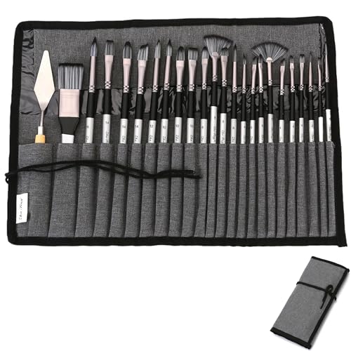 24 Stück Nylon Pinselset Acrylfarben: Acryl Pinsel Set für Gouache Aquarell Ölmalerei Acryl mit Organisationstasche für Künstler und Anfänger zum Malen von Zevmi