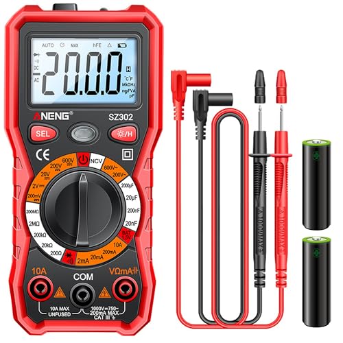 Messgeräte Multimeter Digital: 2000 Counts Voltmeter Spannungsmesser mit Hintergrundbeleuchtung zum Messen von AC/DC-Spannung Strom Widerstand Kapazität NCV-Erkennung von Zevmi