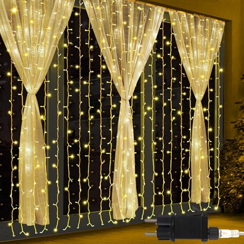 Zewool Lichtervorhang Innen 1x3m, 300 LED Lichterkette Außen, Wasserdicht Lichterketten Vorhang 8 Modi mit Timer für Weihnachten Hochzeit Party Deko Gardine (Warmweiß) von Zewool