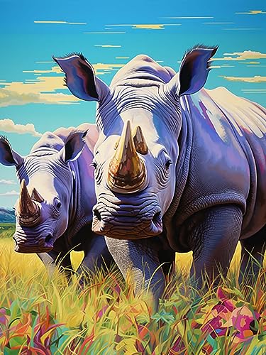 Zeyevan Diamond Painting Rhinozeros Zubehör Bilder, DIY 5D Diamant Painting Bilder Tier Kreuzstich Strass Stickerei Handwerk Für Home Office Wanddekoration 30x40cm von Zeyevan