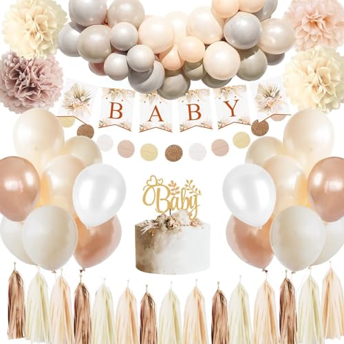 56 PCS Babyparty Deko Neutral Baby Shower Beige Baby Party Dekoration Mädchen Junge Babyshowerparty Deko Babyparty Ballon Girlande für Baby Boy Girl Boho Deko von Zfseyuh