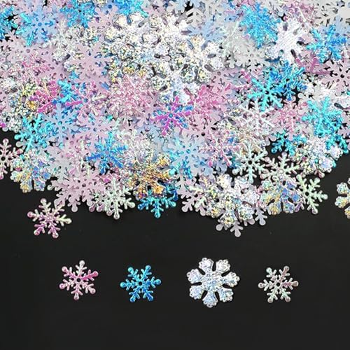 Zfseyuh 1000 Stück Schneeflocken Konfetti,Weihnachtskonfetti Weiß Blau Rosa Silber Schneeflocken Deko für Winter Tischdeko Weihnachten Hochzeit Tischdekoration 2 cm,3 cm von Zfseyuh