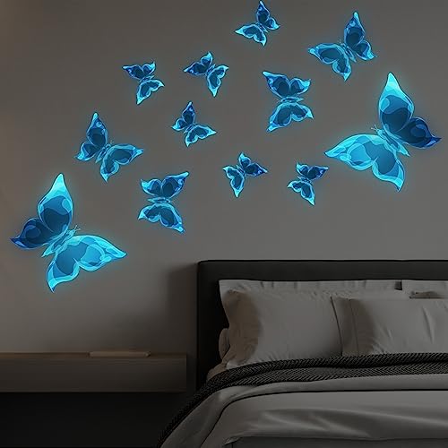 Zfseyuh 12 Pcs Fluoreszierende Aufkleber Schmetterlinge Leuchtsticker 3D Schmetterlinge Leuchtend Wandtattoo Fluoreszierend Wandtattoo für Wohnzimmer, Kinderzimmer Dekorative Aufkleber von Zfseyuh