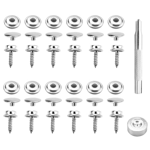 Zfseyuh 25 Sätze Druckknopf Set Metall Druckknöpfe zum Schrauben 15MM Edelstahl Planenschrauben mit 2 Fixierwerkzeug Kit Groß Druckknöpfe für Schiffe Leinwand Möbel von Zfseyuh