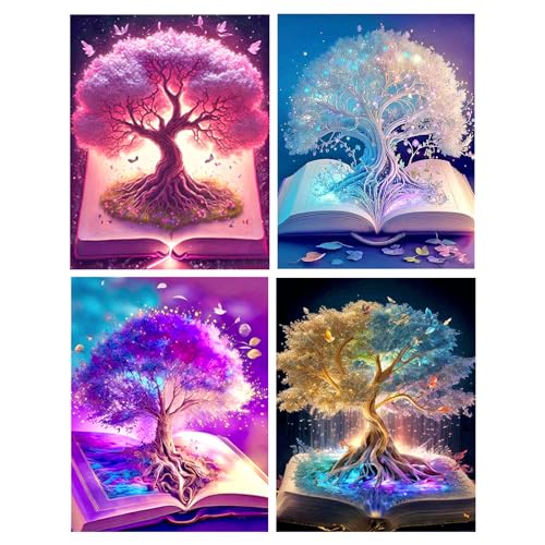 Zfseyuh 4 Stück Diamond Painting Erwachsene,Diamond Painting Magischer Baum,DIY Diamant Malerei 30x40cm Mosaikherstellung Full zubehör Art Strass Stickerei Wand Home Decor von Zfseyuh