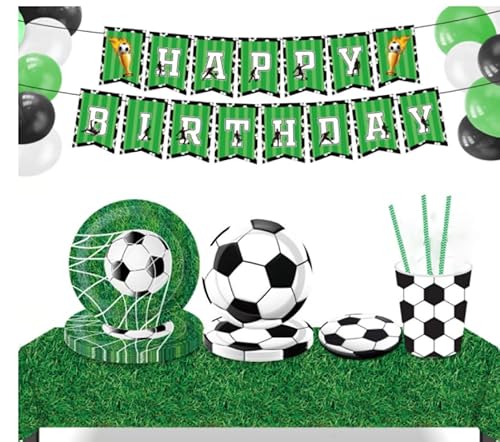 Zfseyuh Geburtstagsdeko Fussball, 80 Stück Fußball Geburtstagsdeko, Fussball Geburtstag Deko Kinder Set, Enthält Luftballons, Banner, Tischdecke, Pappteller, Papierserviette von Zfseyuh