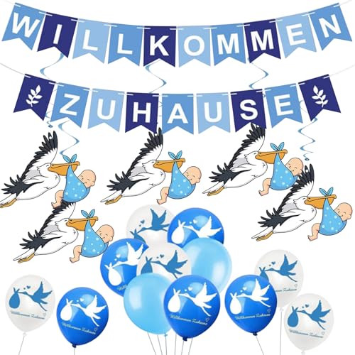 Zfseyuh Willkommen Zuhause Baby, Welcome Home Baby Boy, Willkommen Storch, Herzlich Willkommen Baby, Storch Geburt Für Draussen Babyparty-Dekoration, Willkommen zu Hause, Baby (Blau) von Zfseyuh