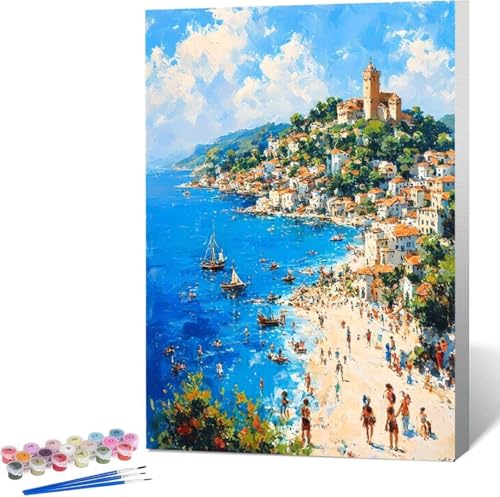 AmalfiküSte Malen Nach Zahlen Meer Malen Nach Zahlen Erwachsene Rahmenlos Paint by Numbers Kit, DIY Malen Nach Zahlen Kinder mit Pinseln und Acrylfarben, für Geschenke und Heimdekoration 50x65 cm 1-Y von Zgcoyeo